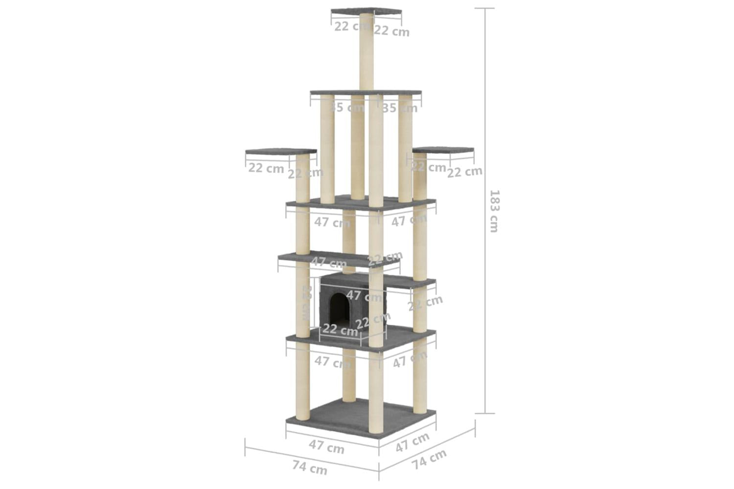 Cat Tree With Sisal Scratching Posts Dark Grey 183 Cm-8