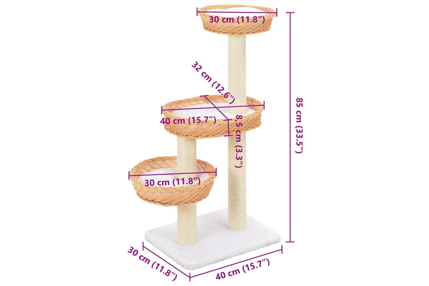 Cat Tree With Sisal Scratching Post Natural Willow Wood-6