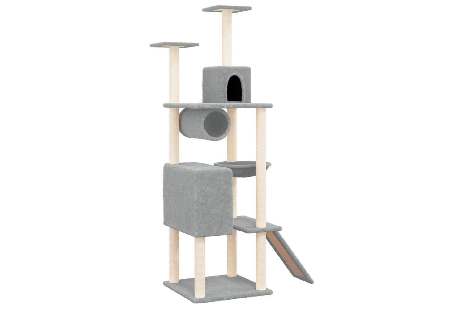 Cat Tree With Sisal Scratching Posts Light Grey 168 Cm-2