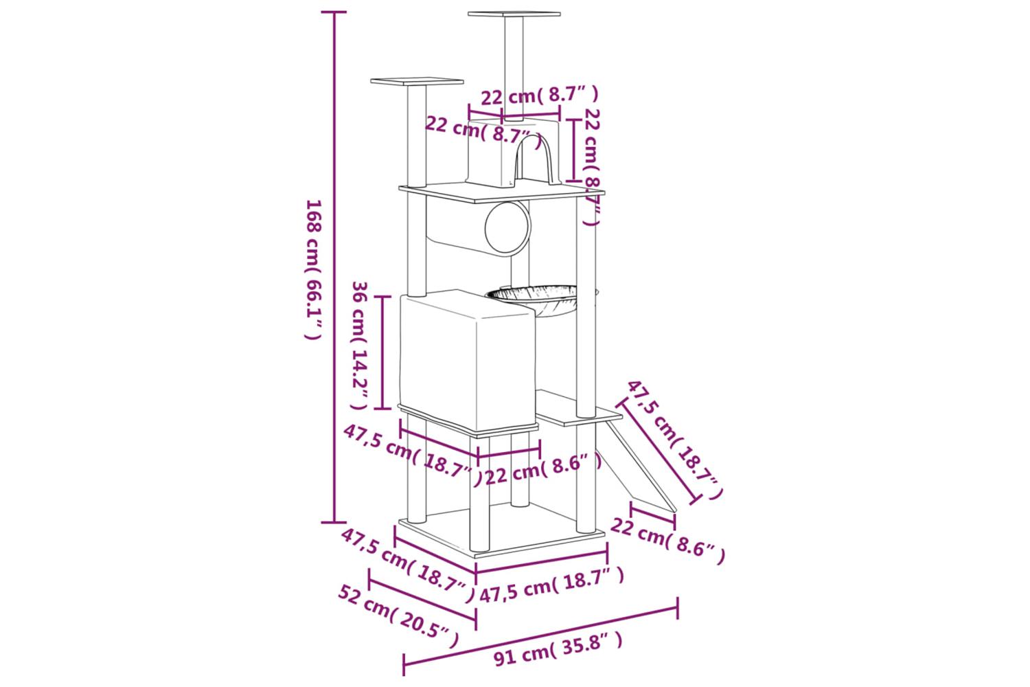 Cat Tree With Sisal Scratching Posts Light Grey 168 Cm-7
