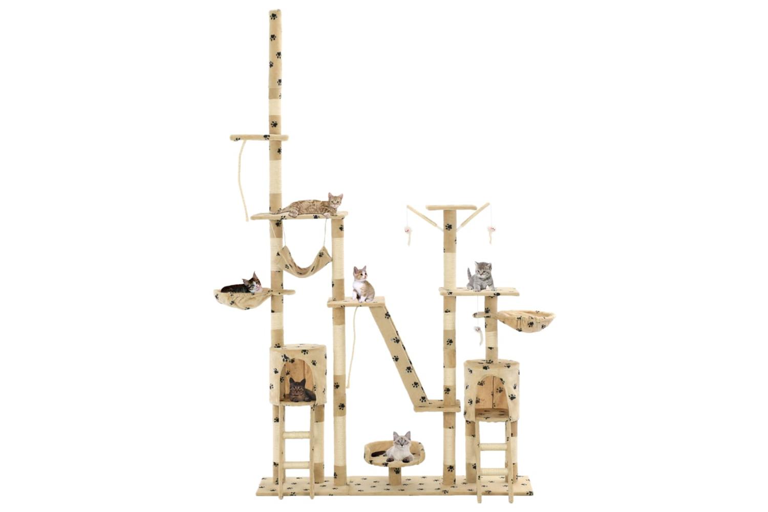 Cat Tree With Sisal Scratching Posts 230-250 Cm Paw Prints Beige-2