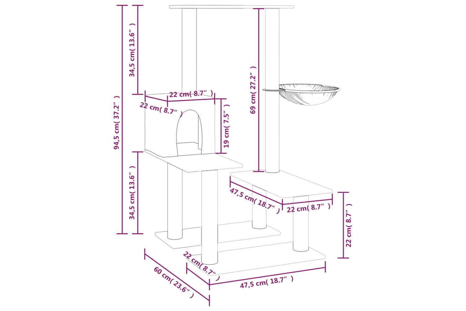 Cat Tree With Sisal Scratching Posts Cream 945 Cm-7