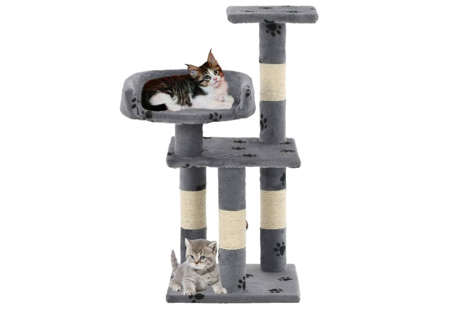 Cat Tree With Sisal Scratching Posts 65 Cm Paw Prints Grey-2