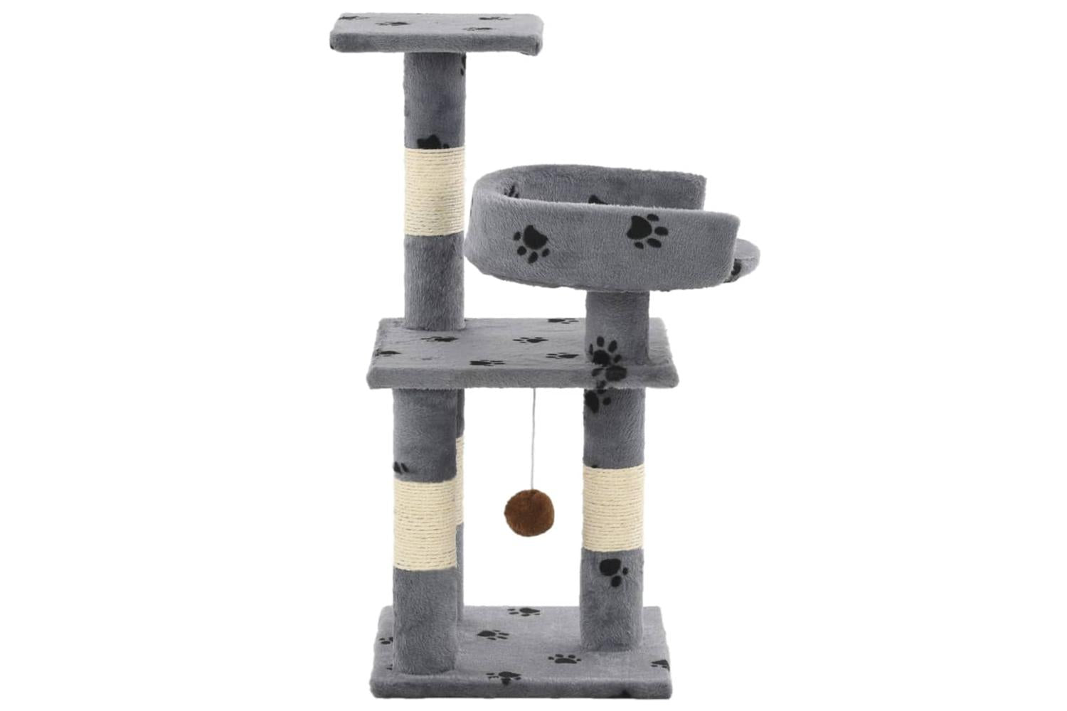 Cat Tree With Sisal Scratching Posts 65 Cm Paw Prints Grey-3