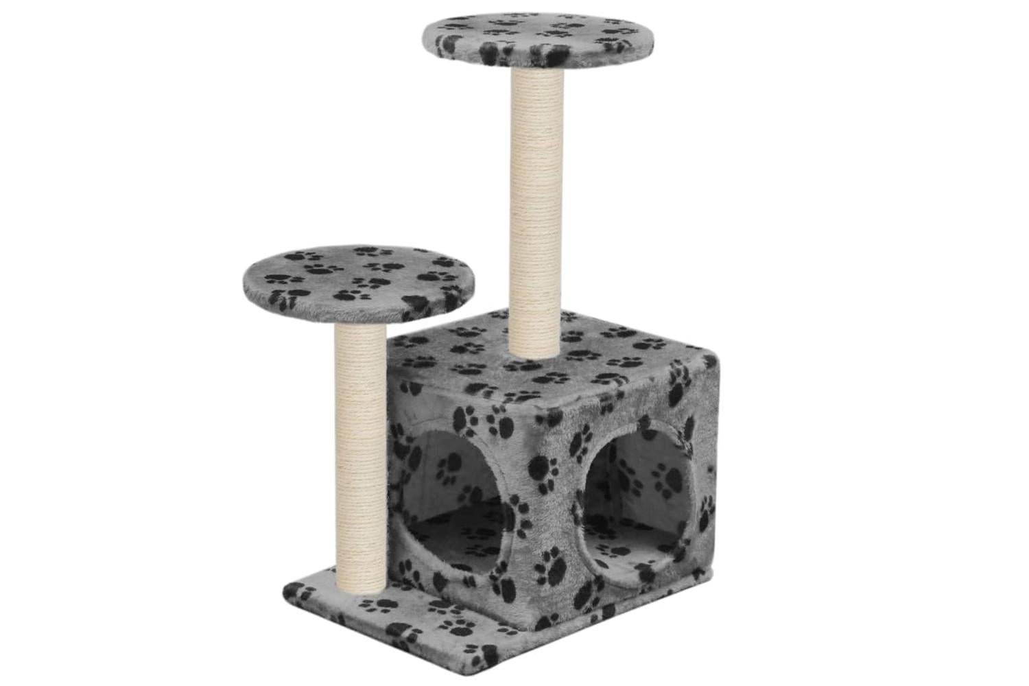 Cat Tree With Sisal Scratching Posts 60 Cm Grey Paw Prints-2