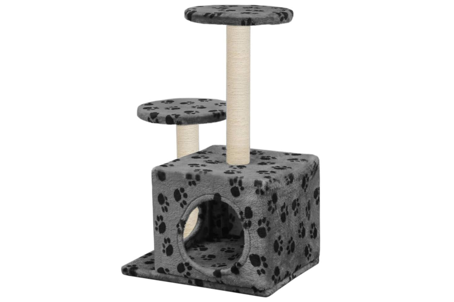 Cat Tree With Sisal Scratching Posts 60 Cm Grey Paw Prints-3