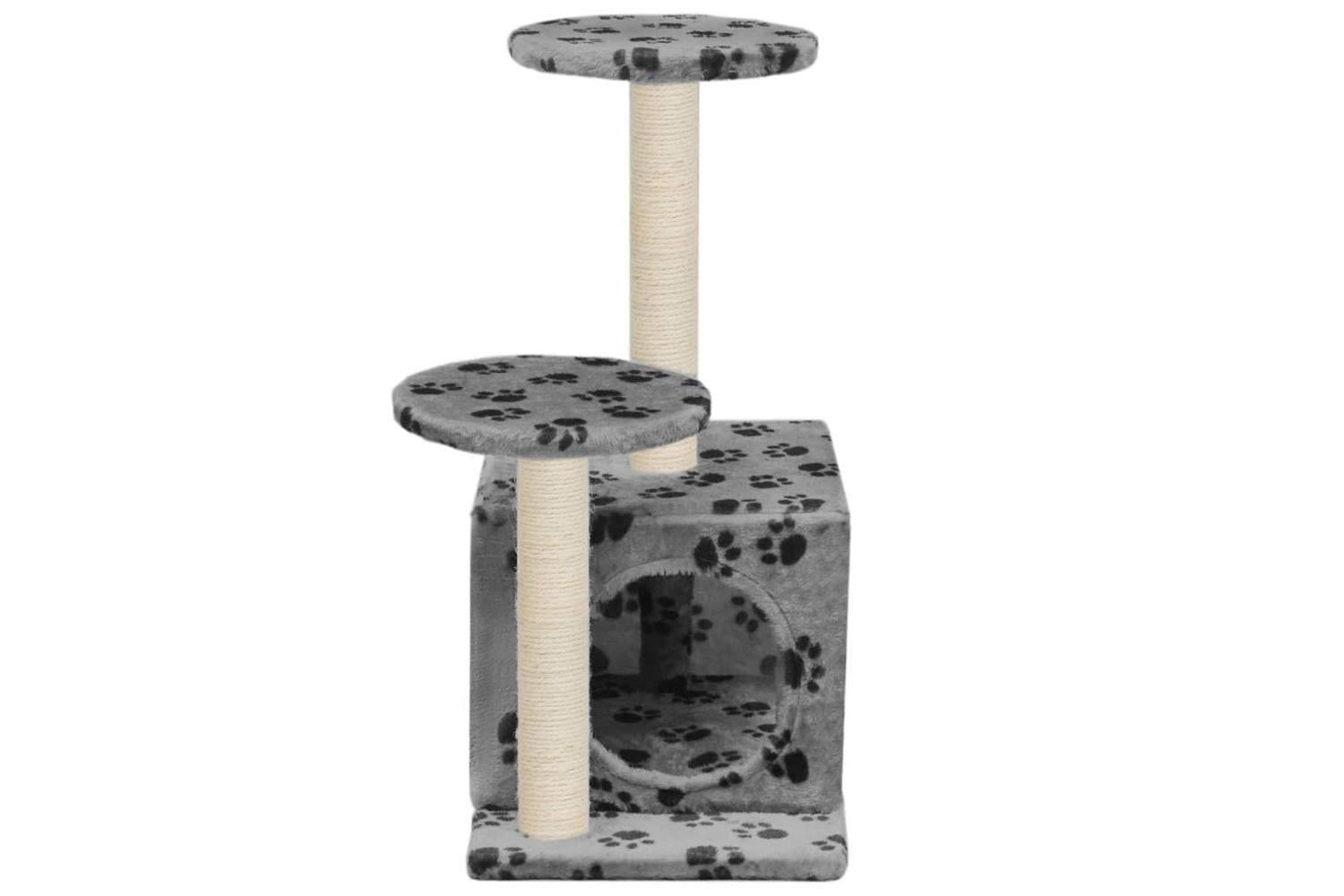 Cat Tree With Sisal Scratching Posts 60 Cm Grey Paw Prints-5
