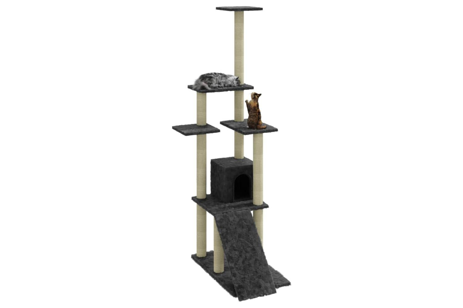 Cat Tree With Sisal Scratching Posts Dark Grey 155 Cm-3