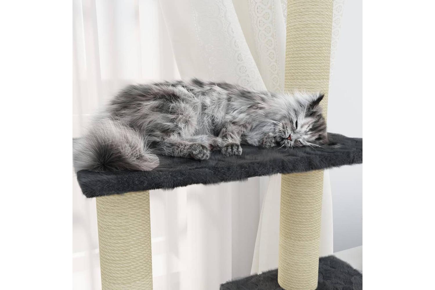 Cat Tree With Sisal Scratching Posts Dark Grey 155 Cm-4