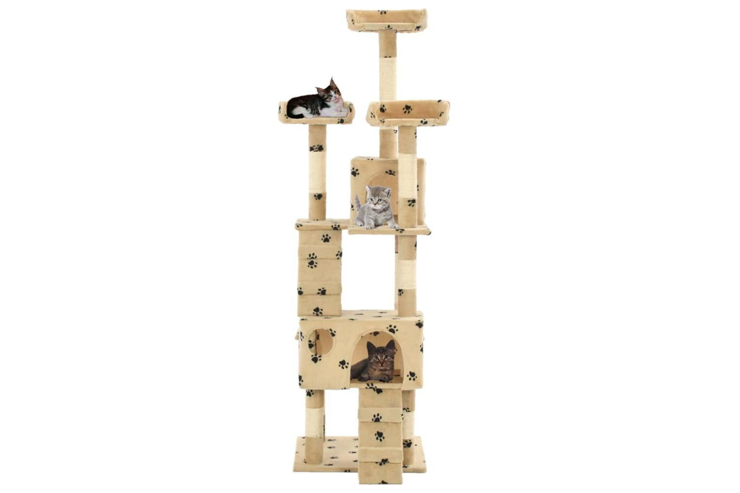 Cat Tree With Sisal Scratching Posts 170 Cm Paw Prints Beige-2