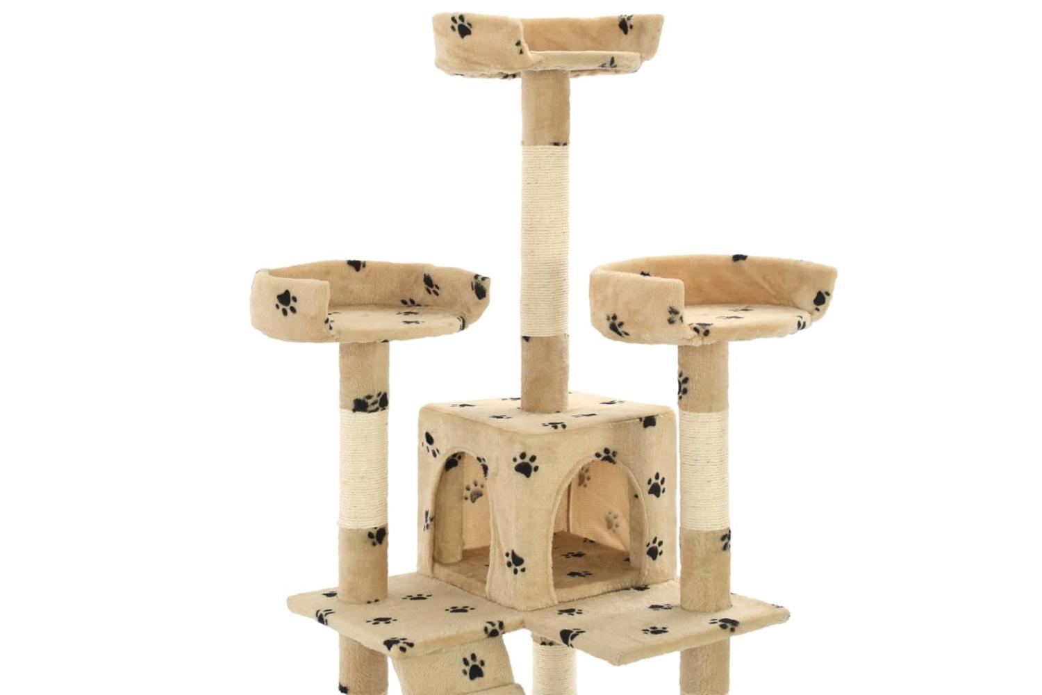 Cat Tree With Sisal Scratching Posts 170 Cm Paw Prints Beige-5