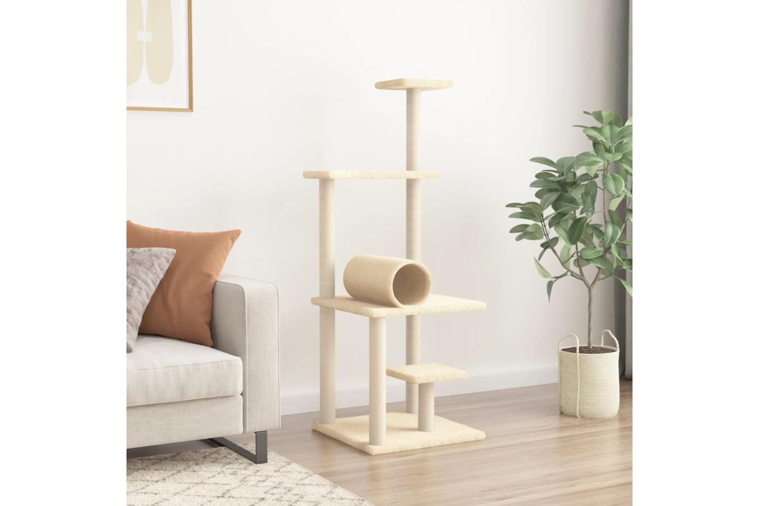 Cat Tree With Sisal Scratching Posts Cream 136 Cm-3