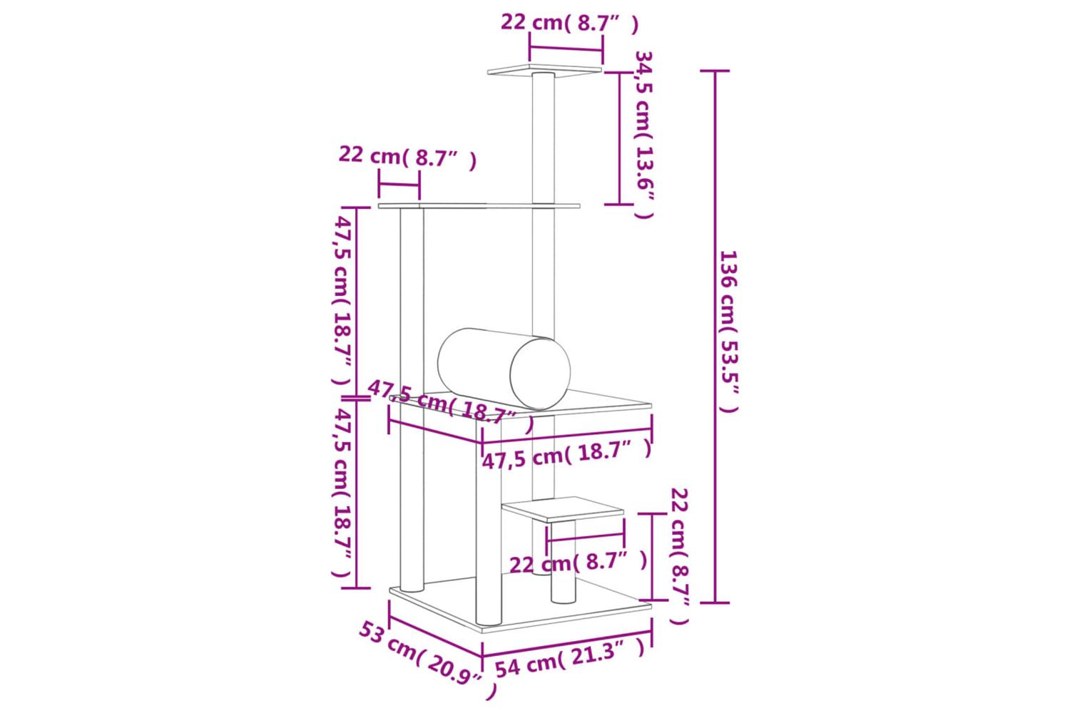 Cat Tree With Sisal Scratching Posts Cream 136 Cm-8