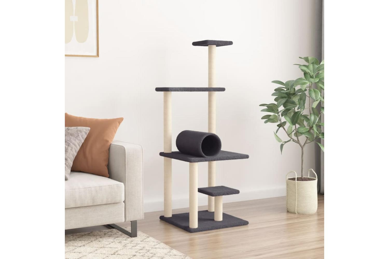 Cat Tree With Sisal Scratching Posts Dark Grey 136 Cm-3