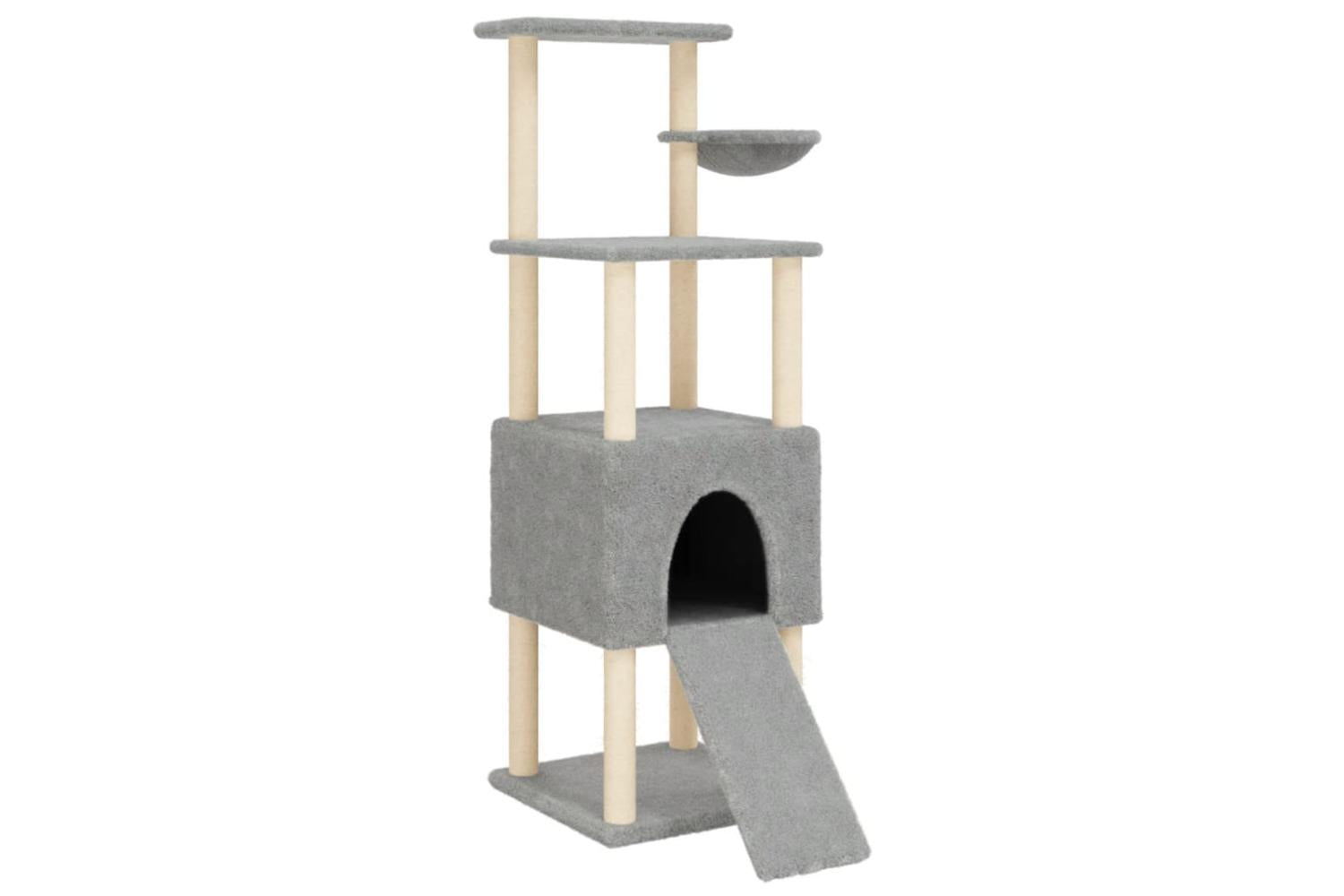 Cat Tree With Sisal Scratching Posts Light Grey 153 Cm-2