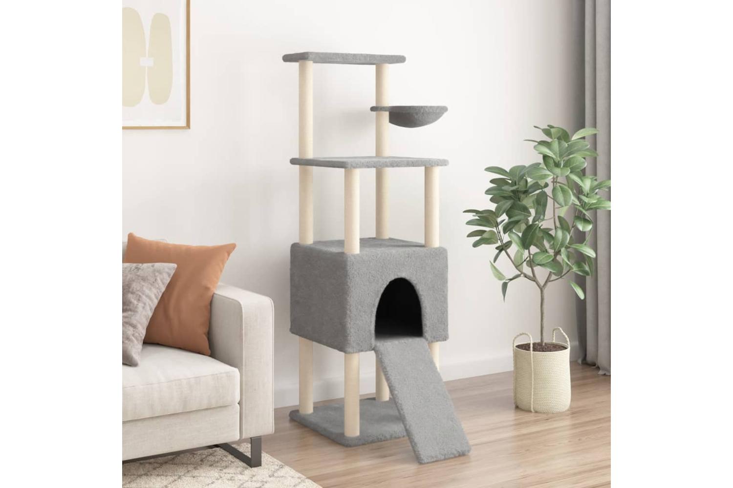 Cat Tree With Sisal Scratching Posts Light Grey 153 Cm-3