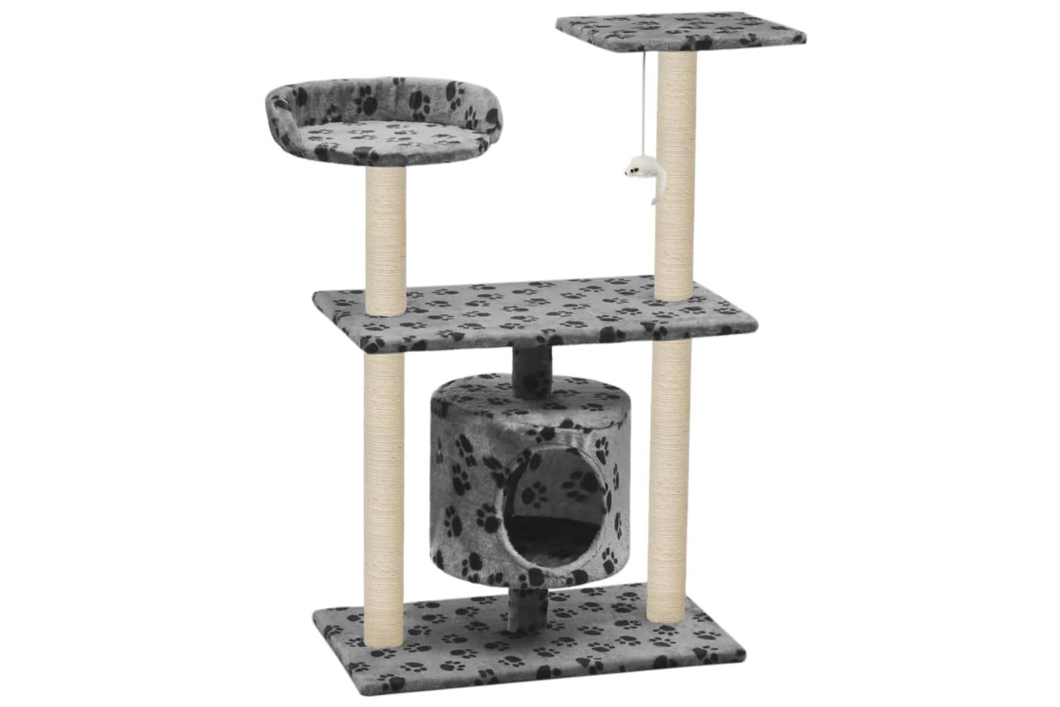 Cat Tree With Sisal Scratching Posts 95 Cm Grey Paw Prints