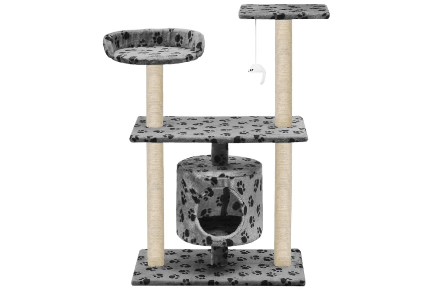 Cat Tree With Sisal Scratching Posts 95 Cm Grey Paw Prints-3