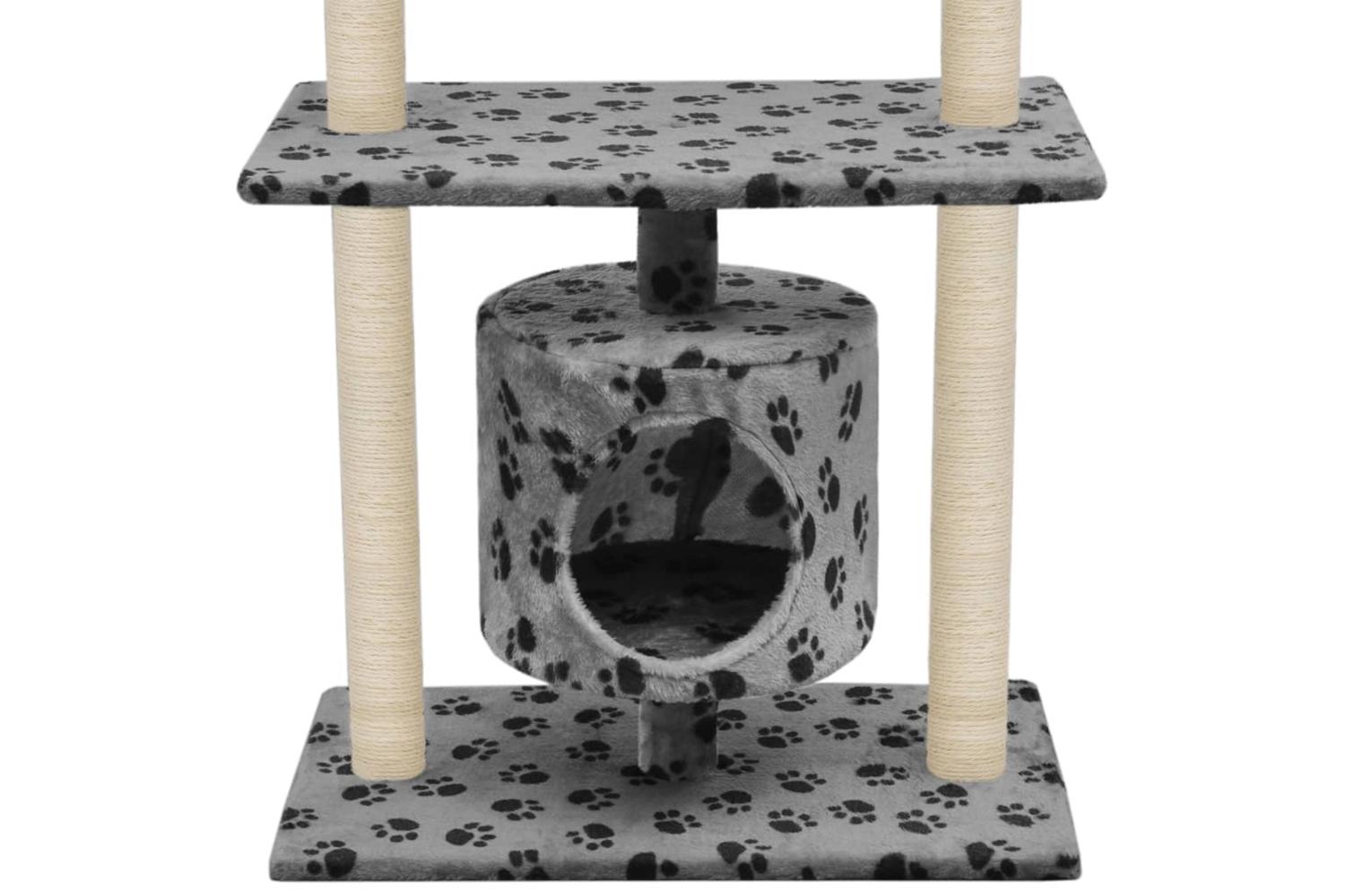 Cat Tree With Sisal Scratching Posts 95 Cm Grey Paw Prints-4