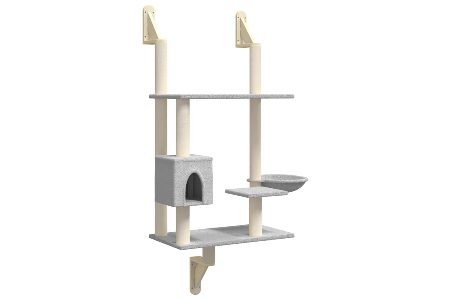 Wall-mounted Cat Tree With Scratching Post Light Grey 153 Cm-2