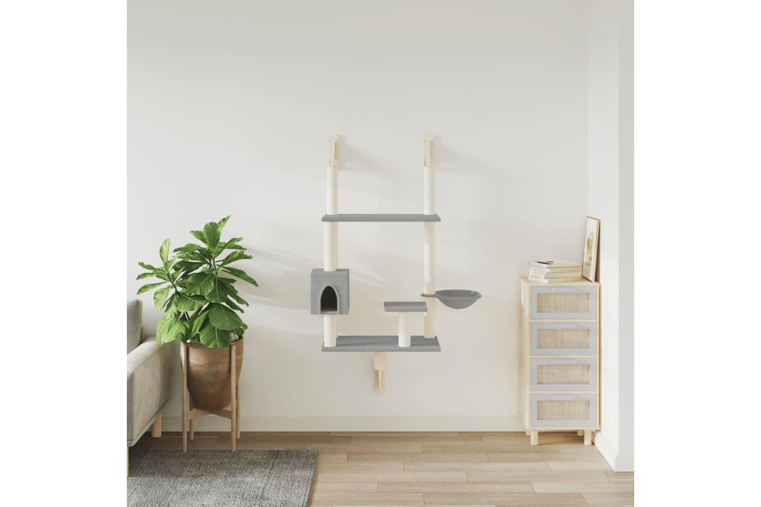Wall-mounted Cat Tree With Scratching Post Light Grey 153 Cm-3