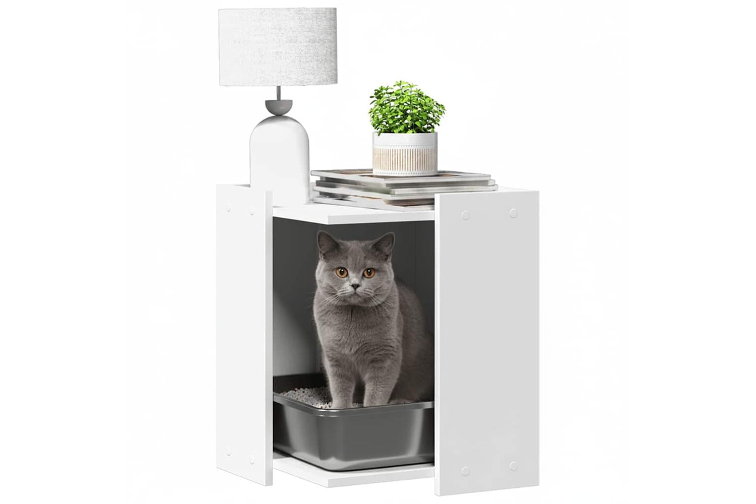 Cat Litter Box Enclosure White 42x42x51 Cm Engineered Wood-3
