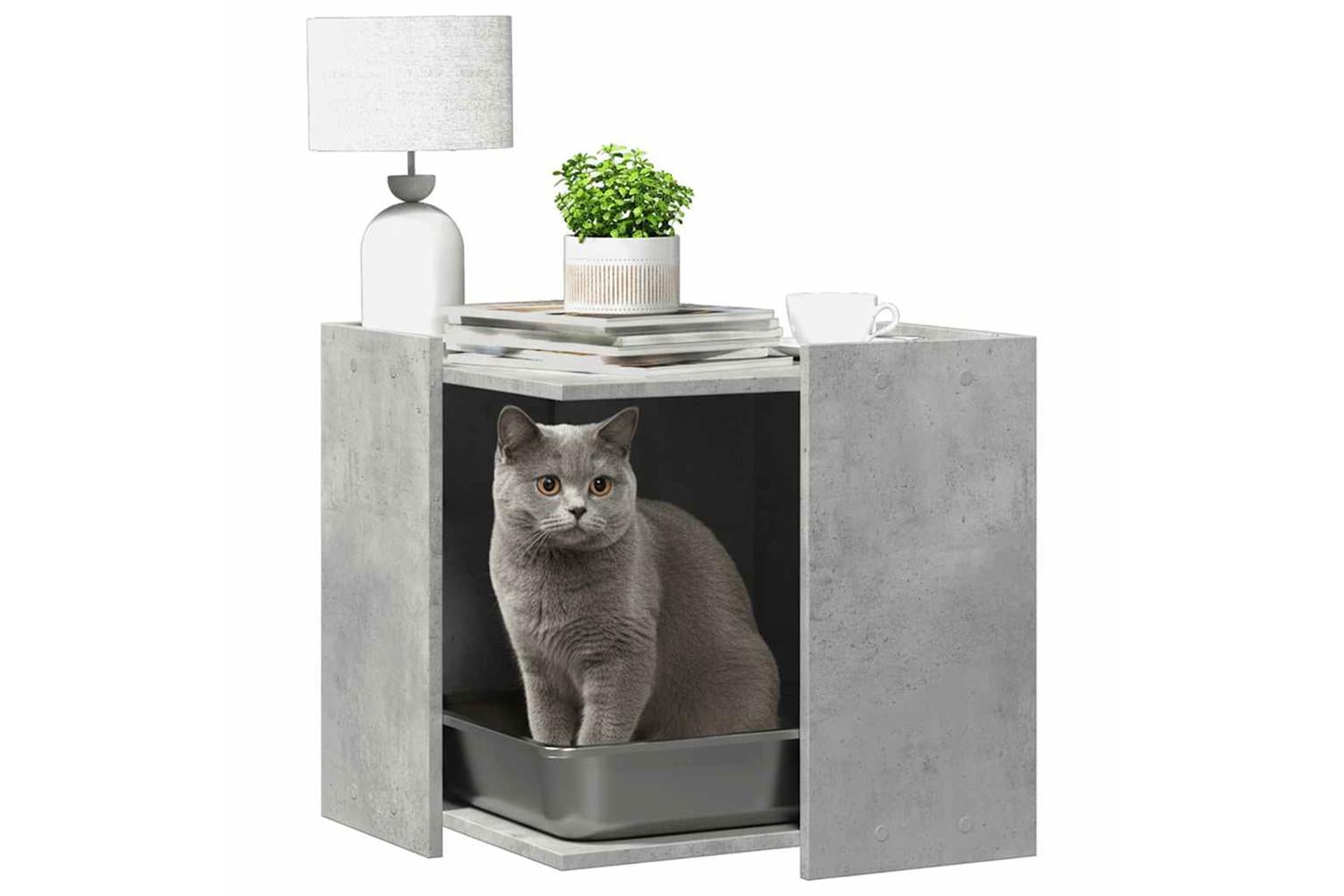 Cat Litter Box Enclosure Concrete Grey 53x53x51 Cm Engineered Wood-3
