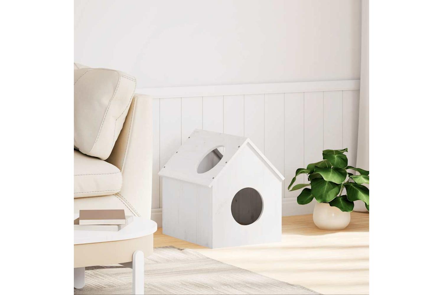 Cat House White 41x50x50 Cm Solid Wood Pine-2