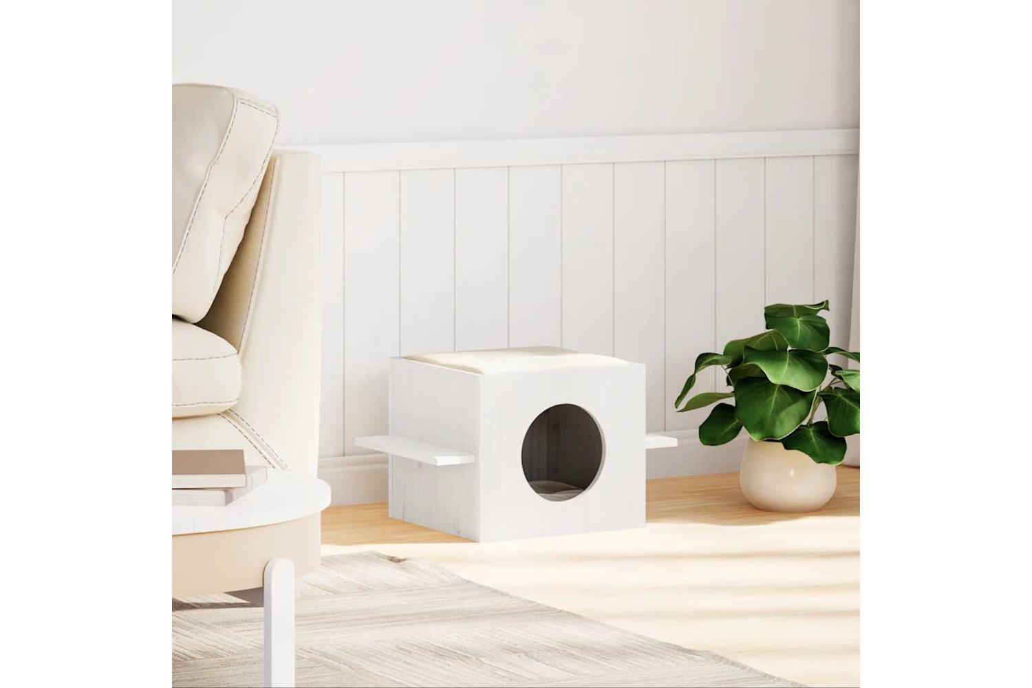 Cat House White 51x35x30 Cm Solid Wood Pine-2