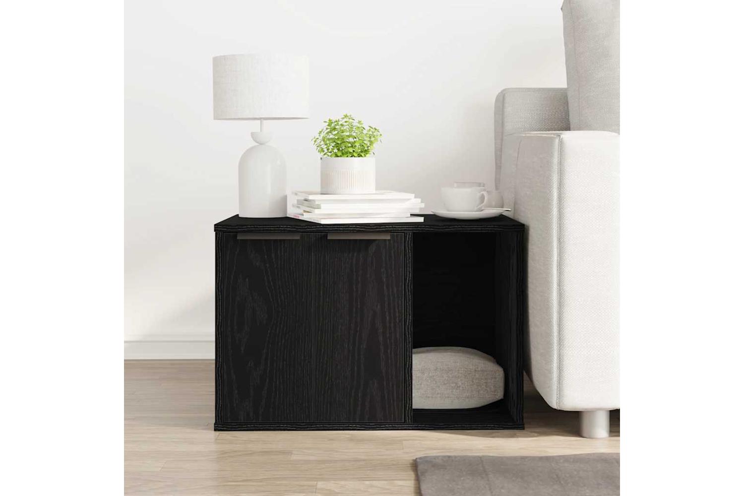 Cat Litter Box Enclosure Black Oak 60x40x40 Cm Engineered Wood-3