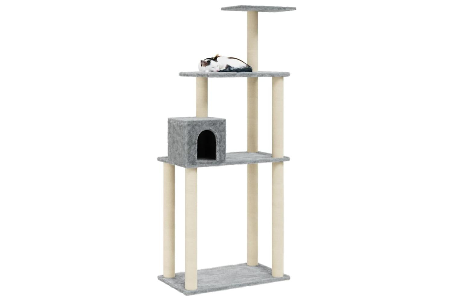 Cat Tree With Sisal Scratching Posts Light Grey 147 Cm-3