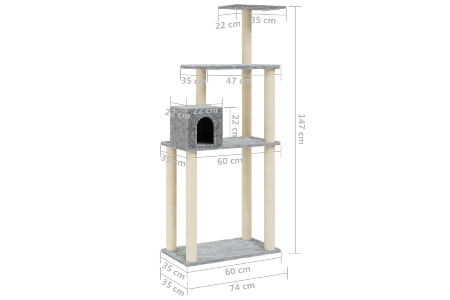 Cat Tree With Sisal Scratching Posts Light Grey 147 Cm-8