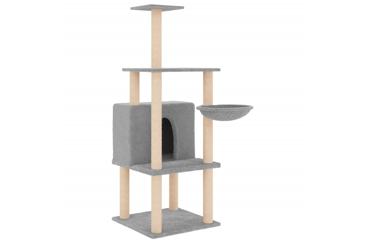 Cat Tree With Sisal Scratching Posts Light Grey 132 Cm-2