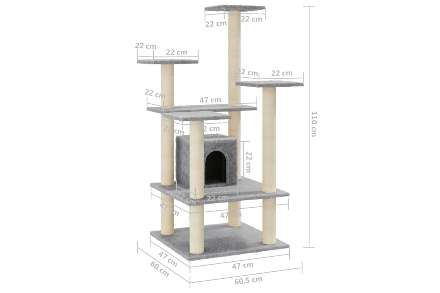 Cat Tree With Sisal Scratching Posts Light Grey 110 Cm-8