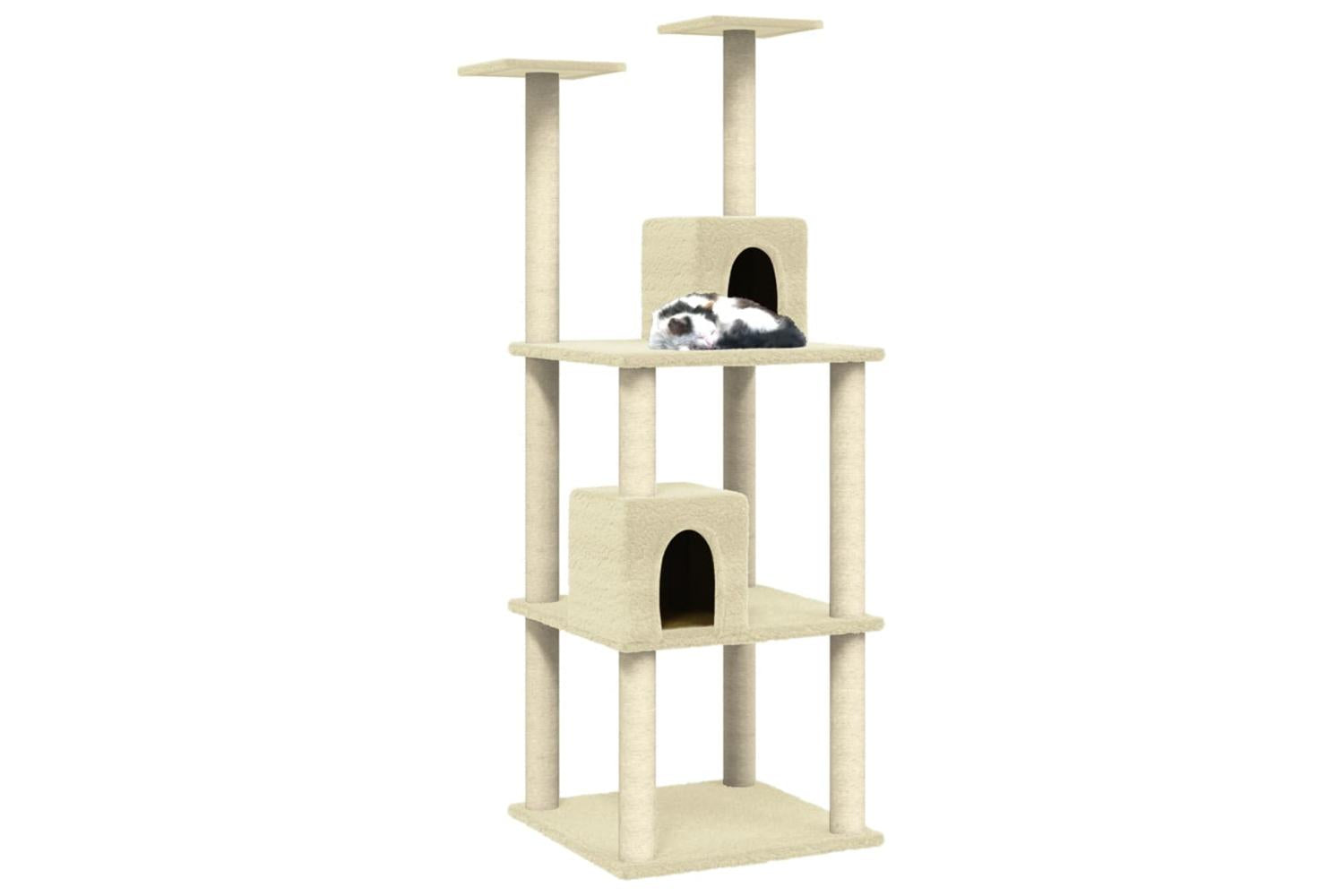 Cat Tree With Sisal Scratching Posts Cream 141 Cm-3