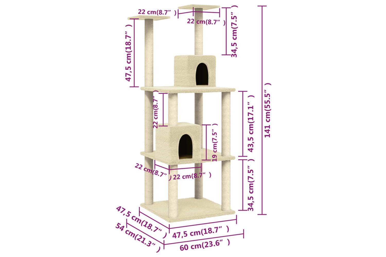 Cat Tree With Sisal Scratching Posts Cream 141 Cm-8