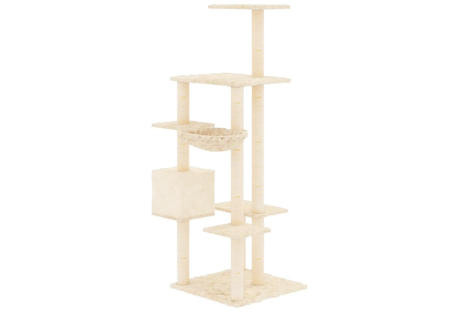Cat Tree With Sisal Scratching Posts Cream 142 Cm-5