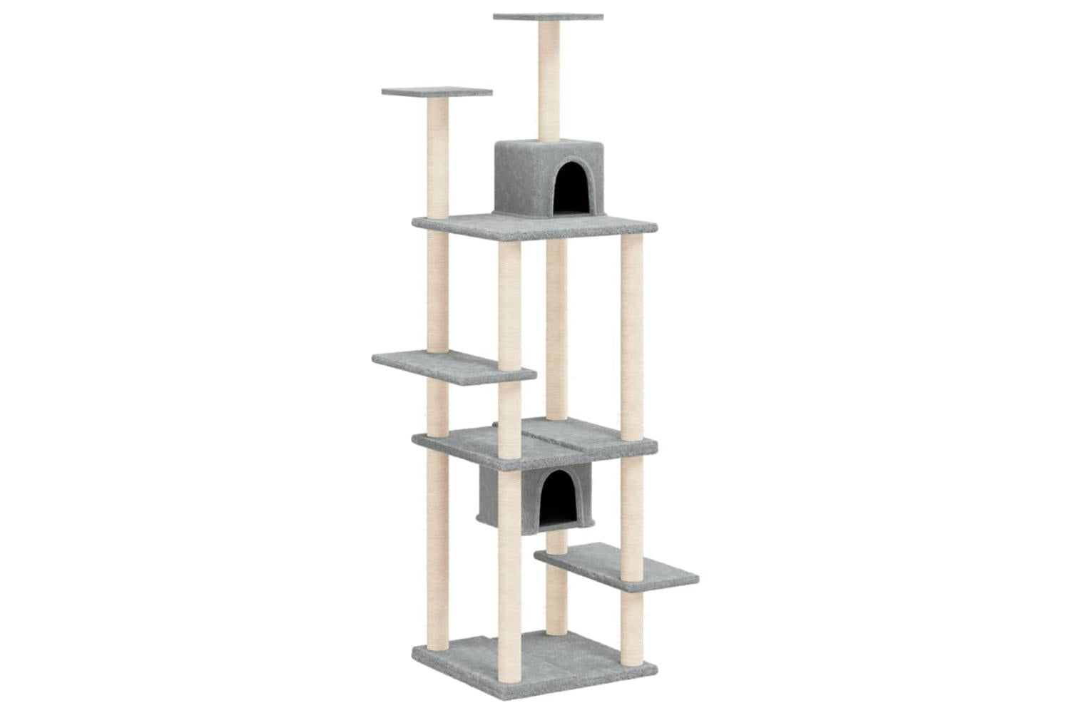 Cat Tree With Sisal Scratching Posts Light Grey 176 Cm-2