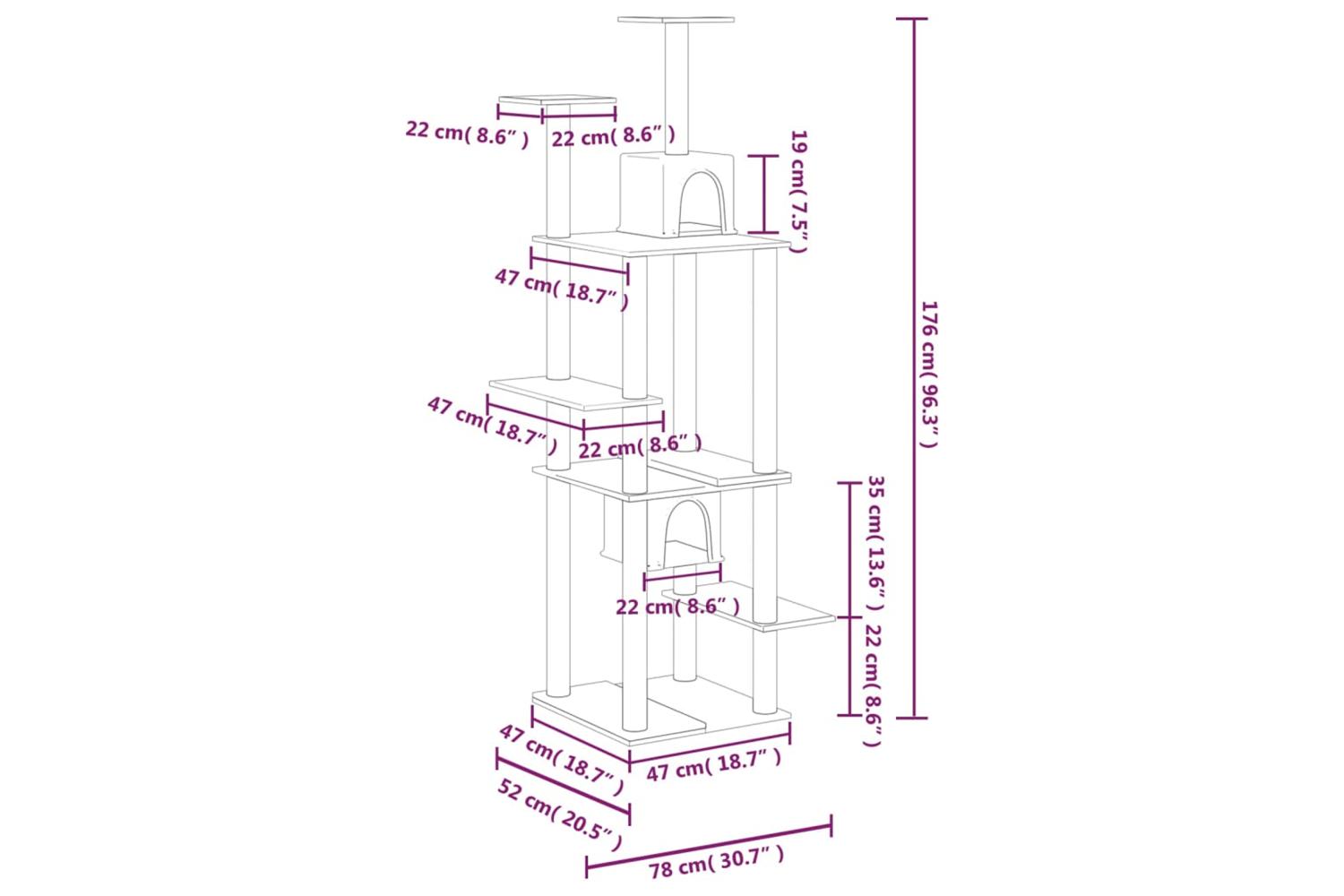 Cat Tree With Sisal Scratching Posts Light Grey 176 Cm-7