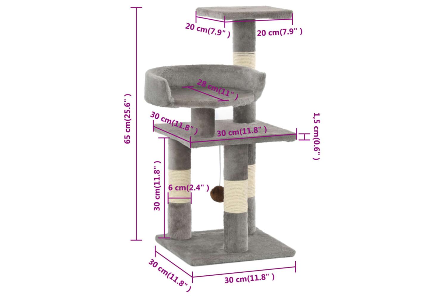 Cat Tree With Sisal Scratching Posts 65 Cm Grey-6