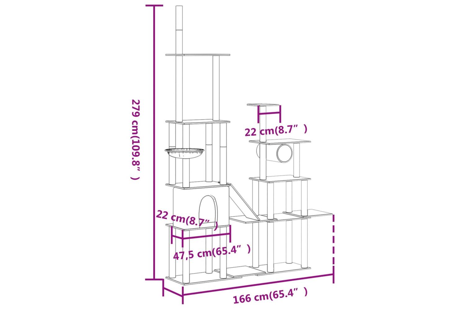 Cat Tree With Sisal Scratching Posts Cream 279 Cm-7