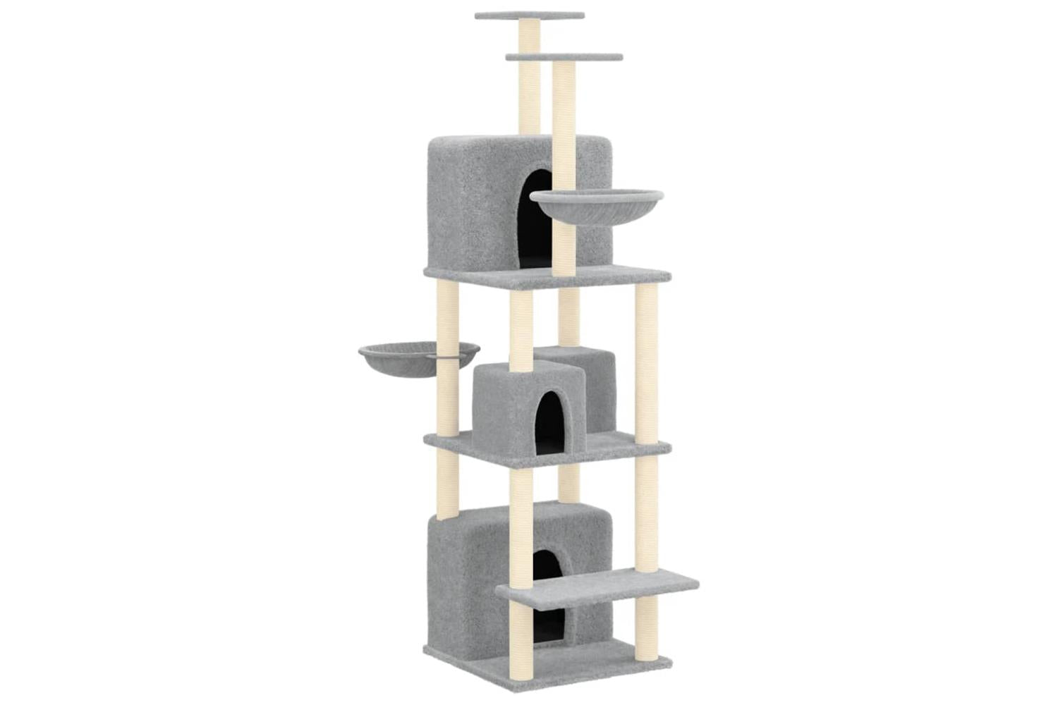 Cat Tree With Sisal Scratching Posts Light Grey 180 Cm-2