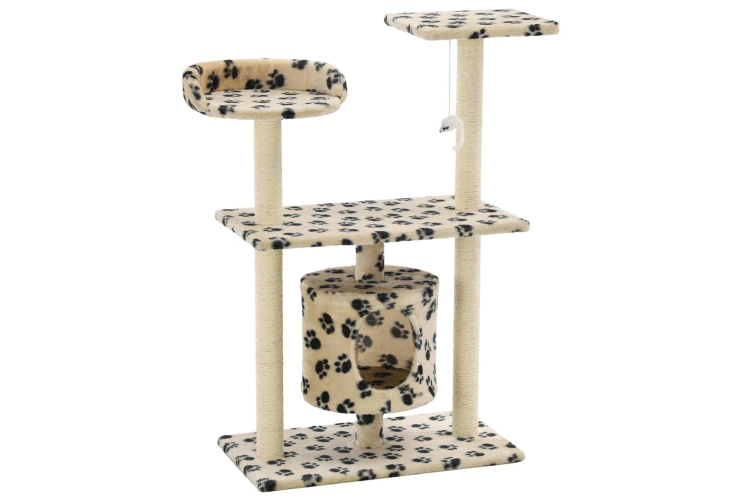 Cat Tree With Sisal Scratching Posts 95 Cm Beige Paw Prints-2
