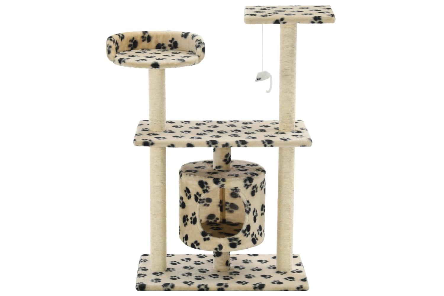 Cat Tree With Sisal Scratching Posts 95 Cm Beige Paw Prints-3