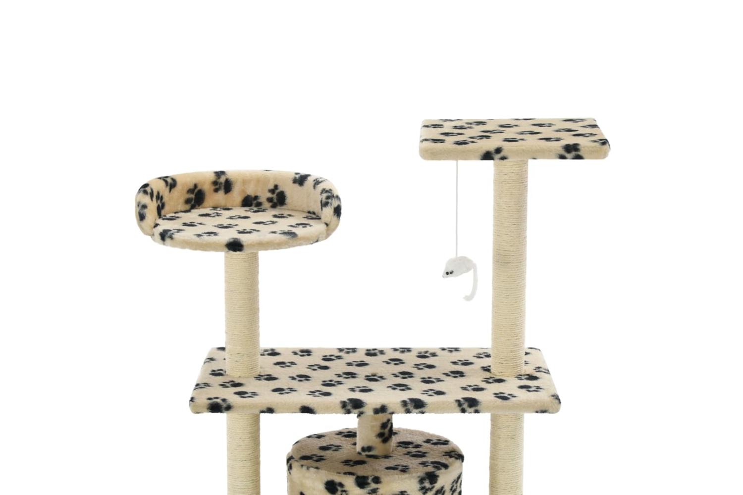 Cat Tree With Sisal Scratching Posts 95 Cm Beige Paw Prints-4