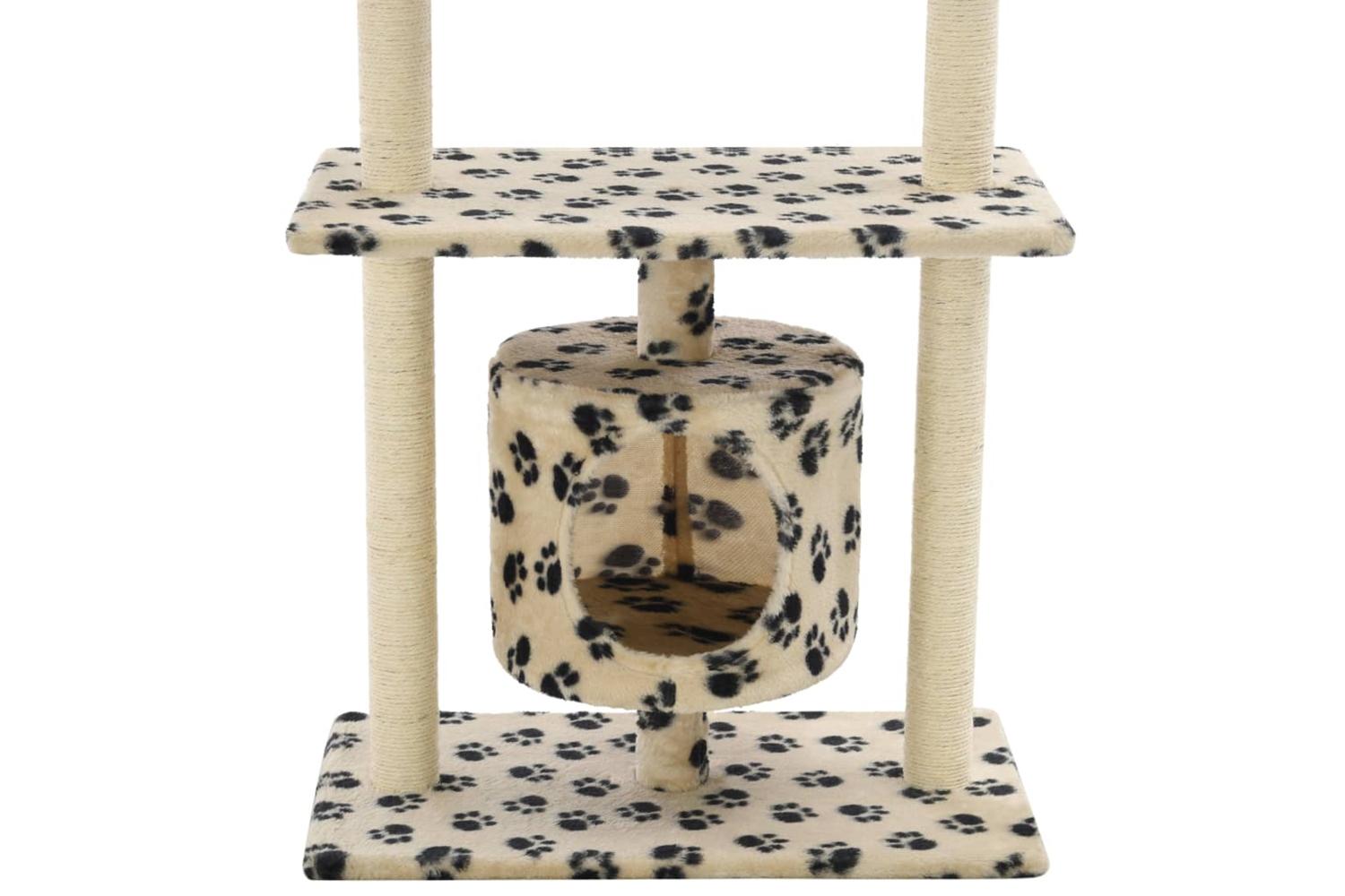 Cat Tree With Sisal Scratching Posts 95 Cm Beige Paw Prints-7