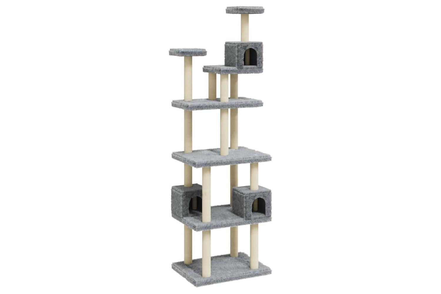 Cat Tree With Sisal Scratching Posts Light Grey 188 Cm-2