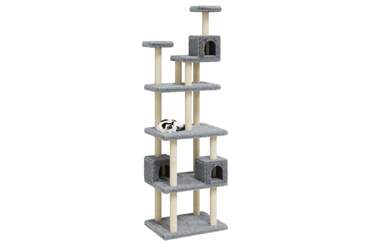Cat Tree With Sisal Scratching Posts Light Grey 188 Cm-3