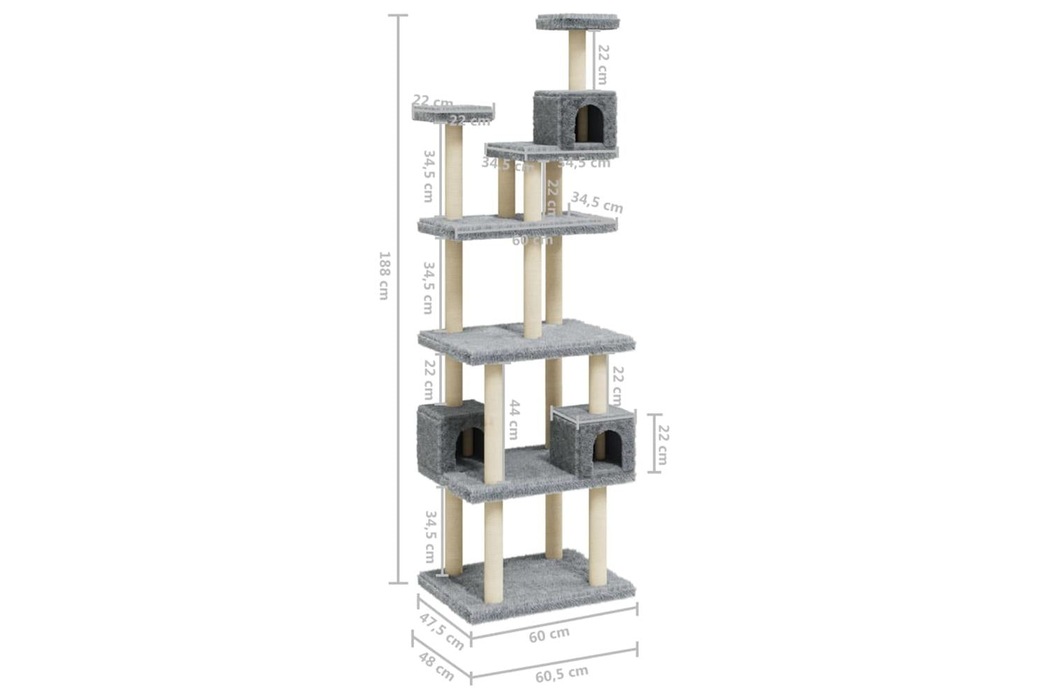 Cat Tree With Sisal Scratching Posts Light Grey 188 Cm-8