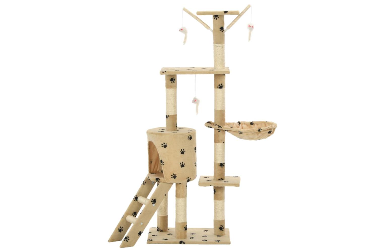 Cat Tree With Sisal Scratching Posts 138 Cm Beige Paw Prints-3